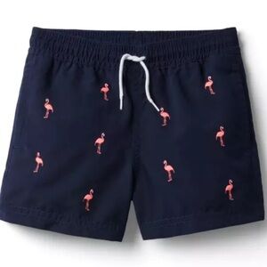 Janie and Jack Navy Swim Shorts / Trunks with Flamingo design